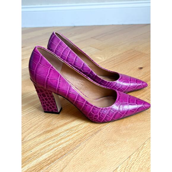 Franco Sarto Sasha Pink Fuchsia Block Heels 8.5 Croc 3.5" Heel Pointed Toe Heel - Picture 3 of 8